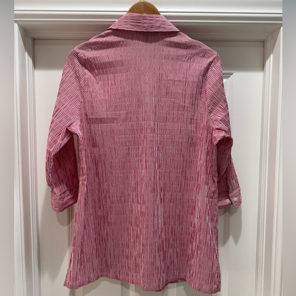 ULLA POPKEN Textured Stripe Button Front Stretch Blouse Sz 12/14 Magnolia Red - Picture 6 of 14